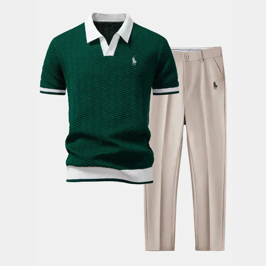 RL V-Neck Polo & Slim Fit Tapered Pants Set